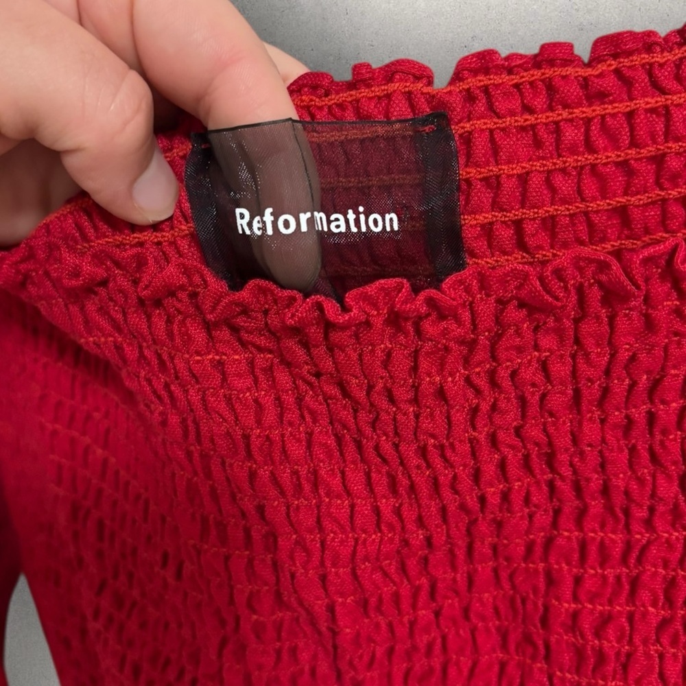 Reformation Jacinta linen blend smocked mini dress - Picture 3 of 7